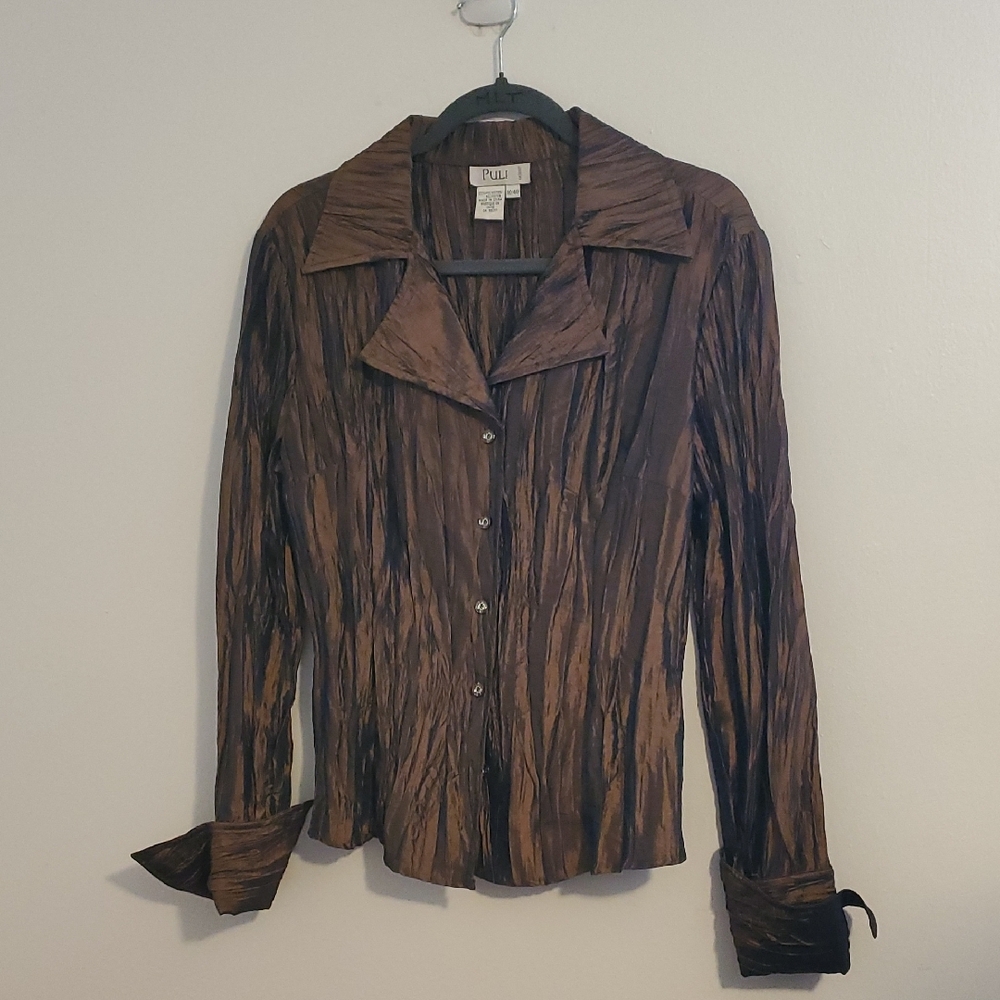 Puli Brown Crinkle Blouse